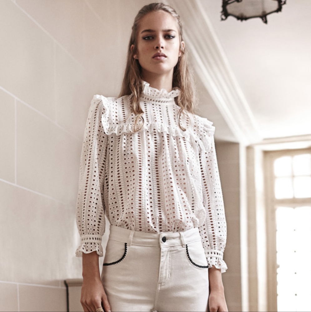 Parisian Bird Ruffle mockneck top Claudie Pierlot
